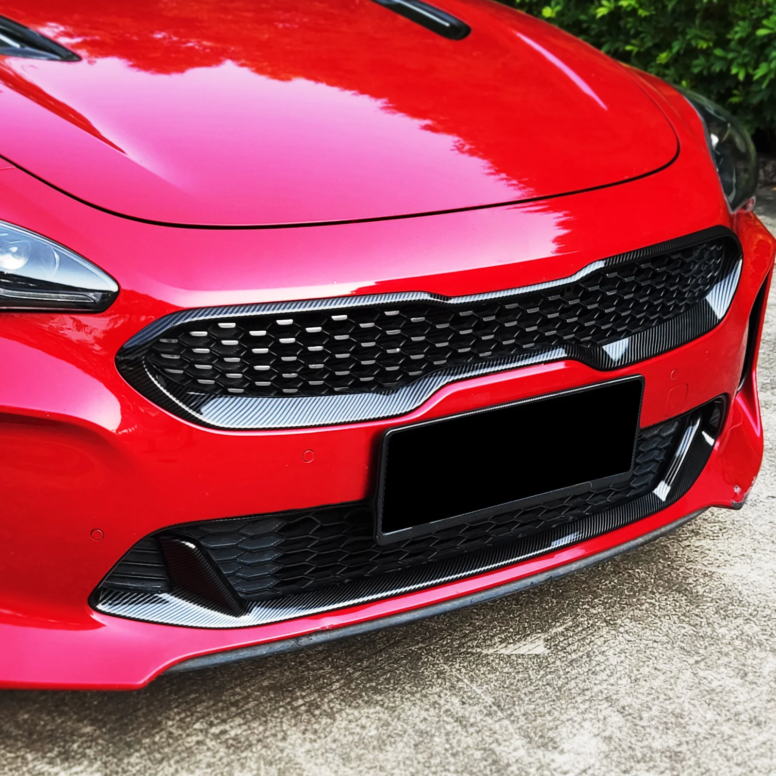 Cool Design Carbon Fiber ABS Front Mesh Grill Cover Higher Lower Grille Bumper Covers Decoration For Kia Stinger 2018-2022