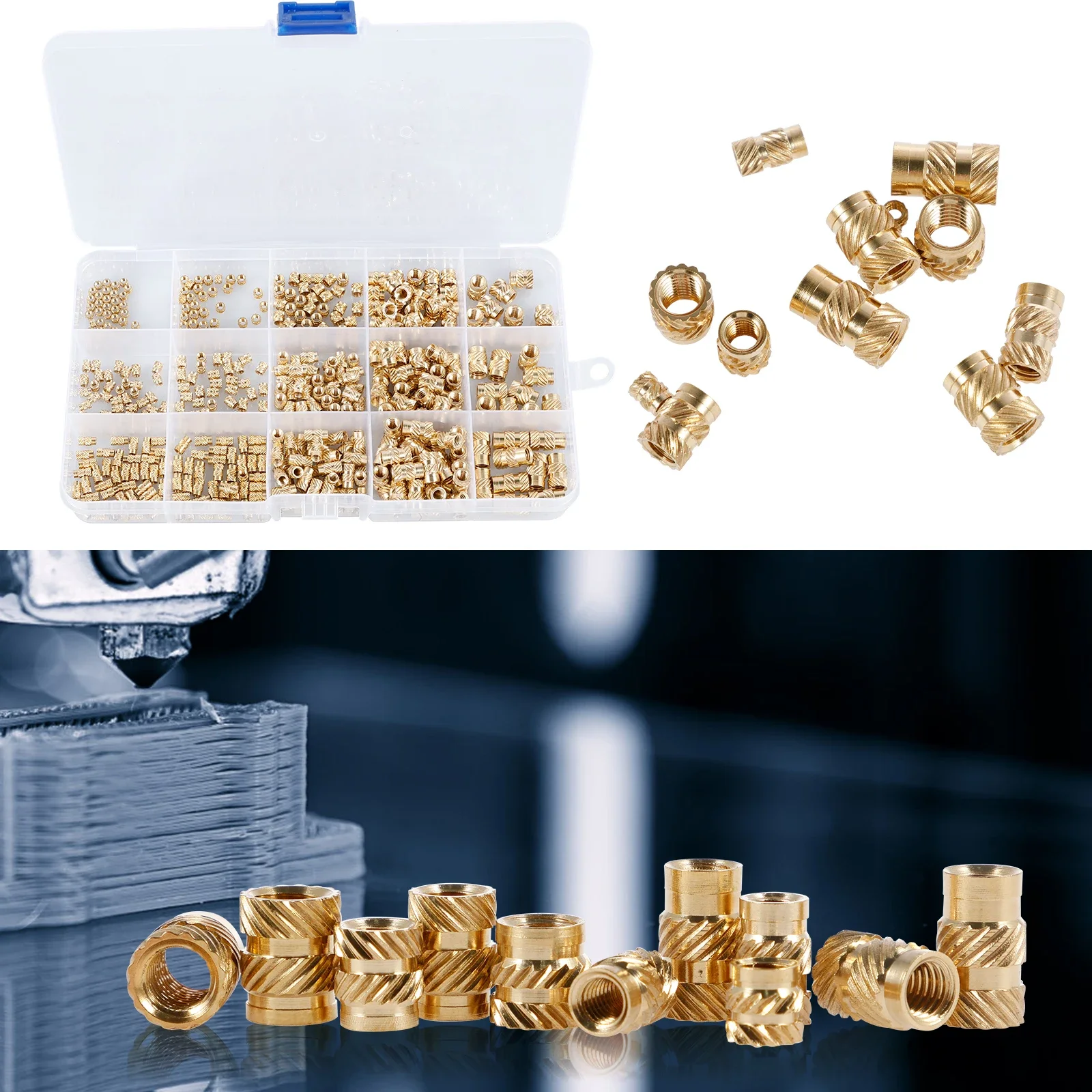 

500PCS Brass Hot Melt Insert Metric M2 M2.5 M3 M4 M5 M6 Female Thread Knurled Nuts Kit for 3D Printing Embedment Injection Nuts