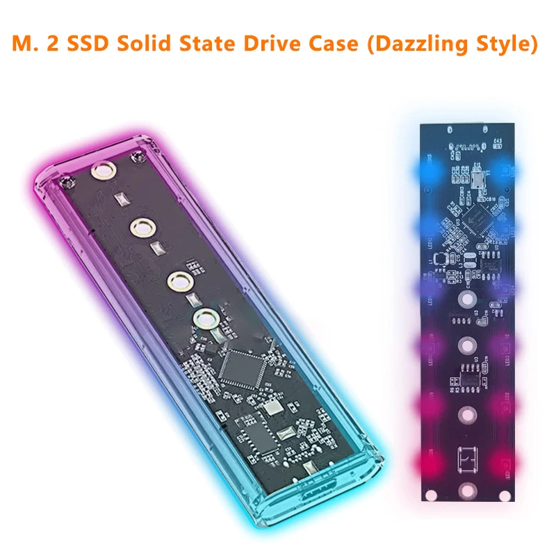 

RGB M2 SSD Case M.2 NVME SSD Enclosure M.2 To USB C Transparent Hard Drive Enclosure For NVME PCIE NGFF SATA M/ B Key SSD Disk