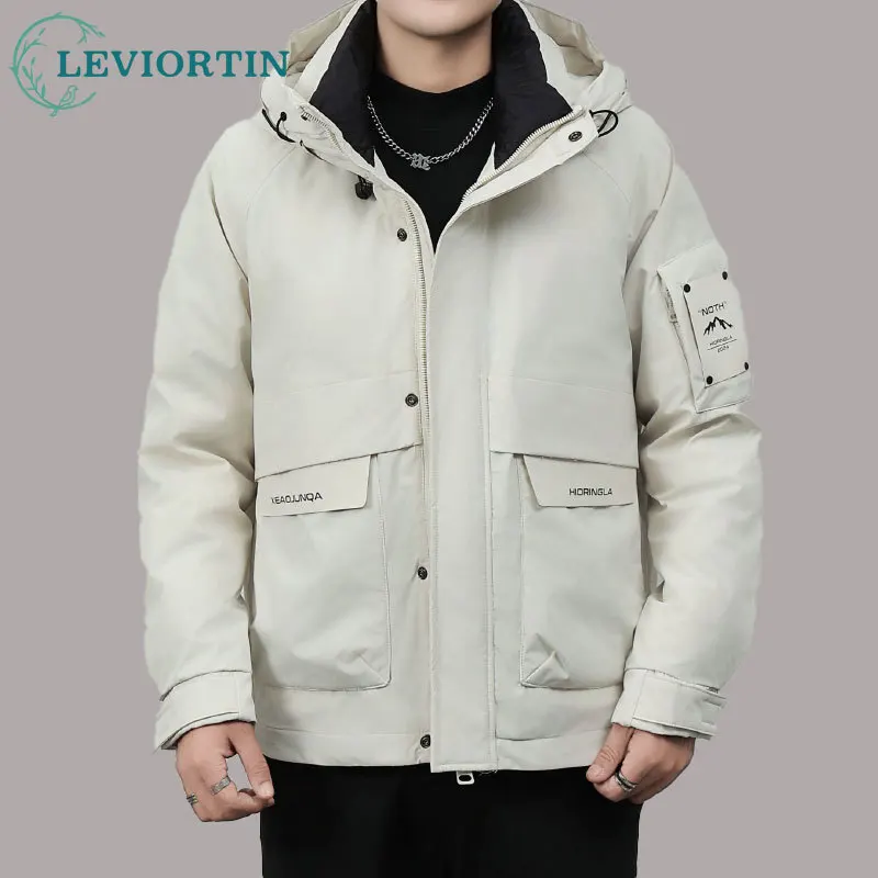 Winter Mens White Duck Down Jacket High Quality Casual  Warm Hooded Thick Overcoat Male Cargo Puffer Down Jacket And Coat