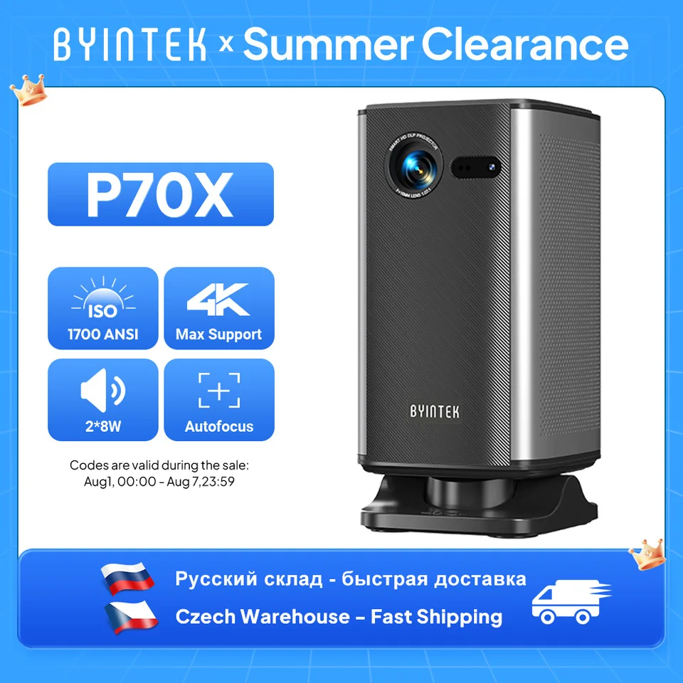 BYINTEK P70X Mini Projector 4K Support Portable with Battery