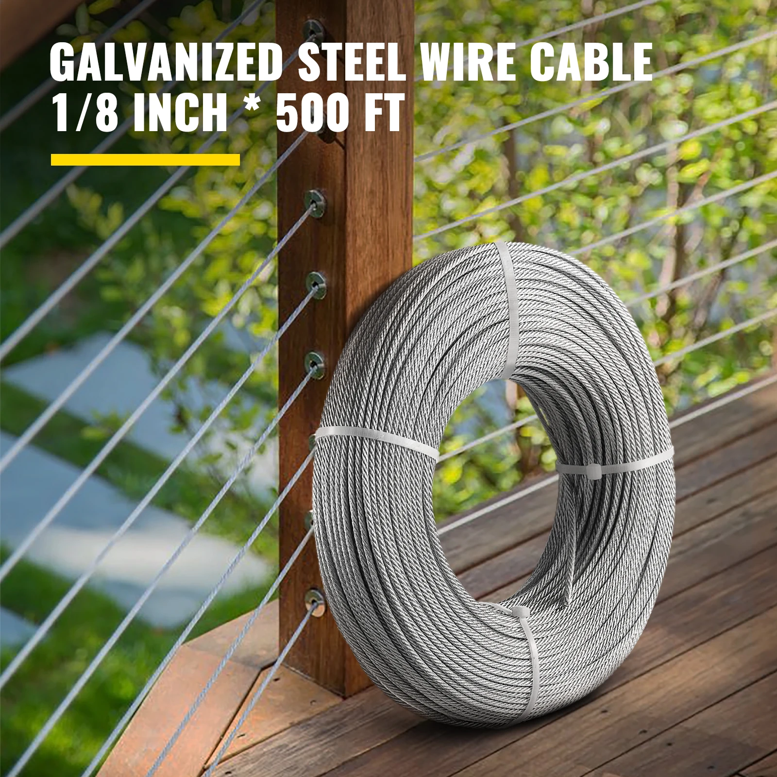 VEVOR-Cable de acero galvanizado para construcción, Cable de avión de 1/8 pulgadas, 500 pies, 7x7, con abrazaderas