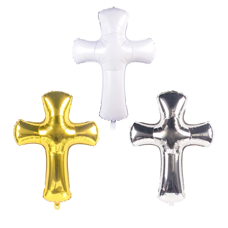 Cyuan Easter Cross Foil Helium Balloons Christening First Communion Eucharist Party Decor Supplies Jesus Pentecost Air Globos