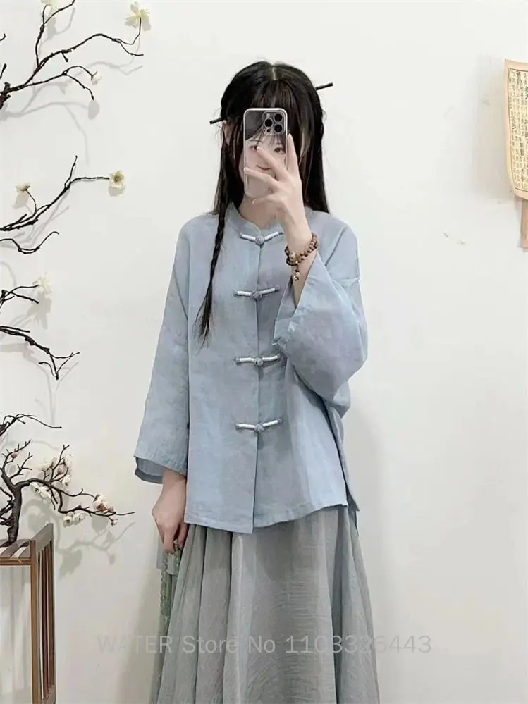 Air Liziqi tradisional Retro Hanfu elemen Set wanita baru gaya etnik Cina pakaian Tea V-Neck merasa malas celana kasual