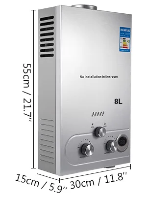 Vevor Lpg Warmwaterboiler Propaan Gas Lpg Tankless 6/8/10/12/16/18l 4.8gpm Roestvrijstalen Propaan Gasboiler Kit
