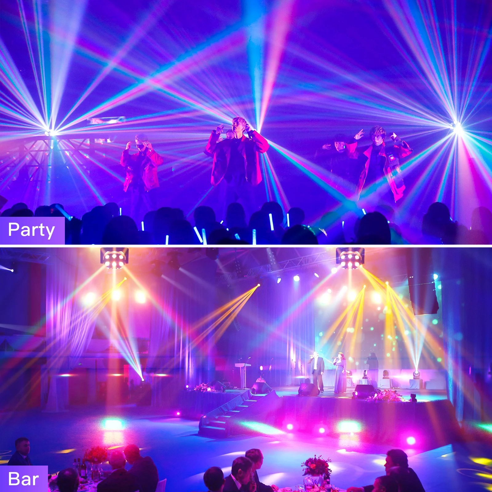 Imagem -03 - Somspot-led Moving Head Light Feixe de Luz Estroboscópica Som Ativado Stage Lighting Effect Disco Party Lights 180w Rgbw em Dmx512