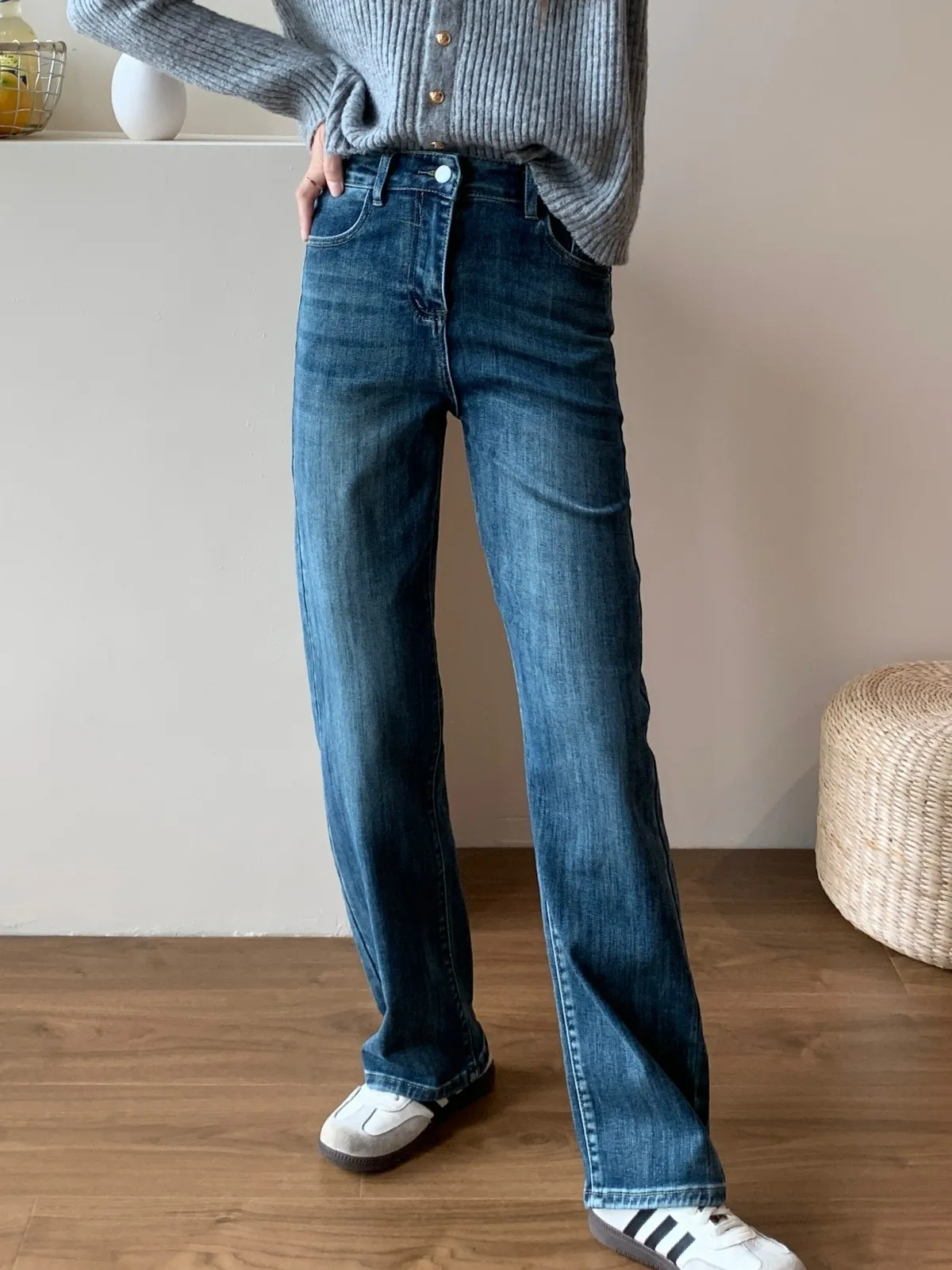 ZHISILAO Soft Straight Jeans Women Vintage Classic Stretch Cotton Blue Denim Pants Autumn 2023