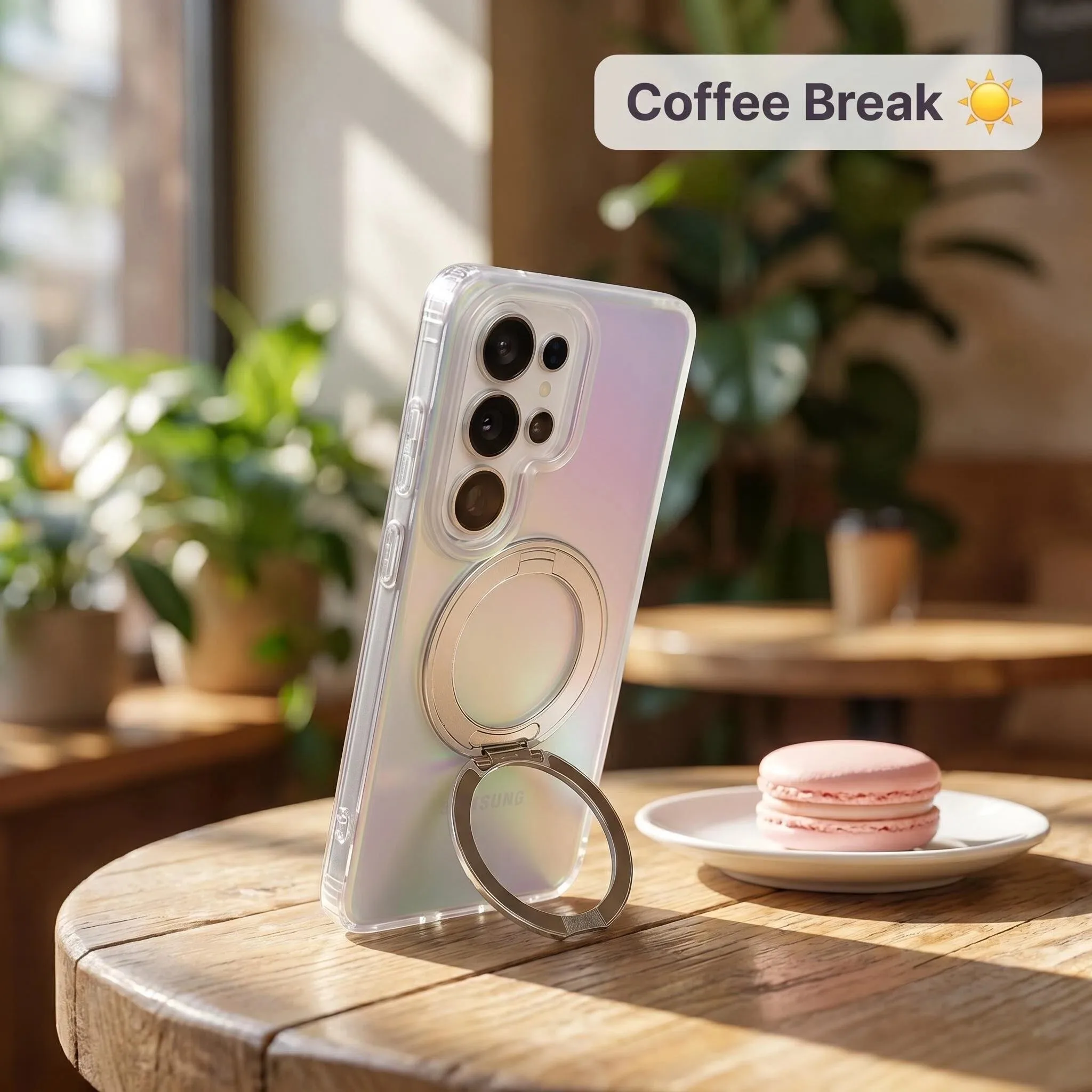 For Samsung Galaxy S26 Ultra 3-in-1 Stand | Built In Foot Gradient Flash Phone Case，Magnetic Ring Stand Transparent Case. - view 3