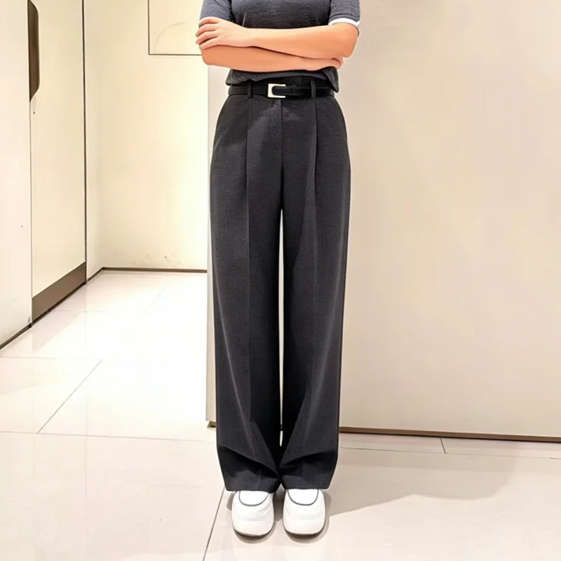 PBAP Frau Plissee Kleid Hosen Cleanfit Solide Lose Taschen Gerade Hohe Aufstieg Breite Bein Anzug Hosen Arbeit Casual Formelle Kleidung