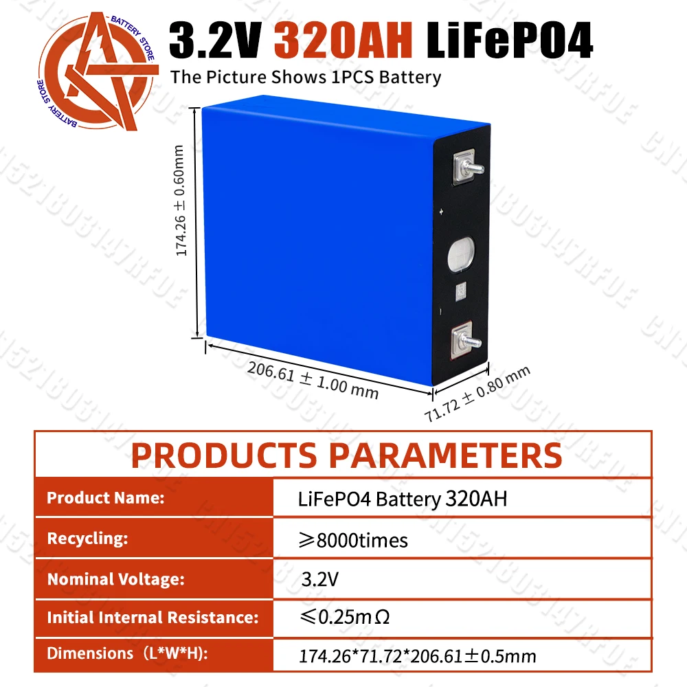 EU 320AH LiFePO4 Cell 3.2V Battery Brand New 8000 Cycles Rechargeable Lithium-ion Battery DIY 12V 24V 48V For RV Yacht Golf Cart