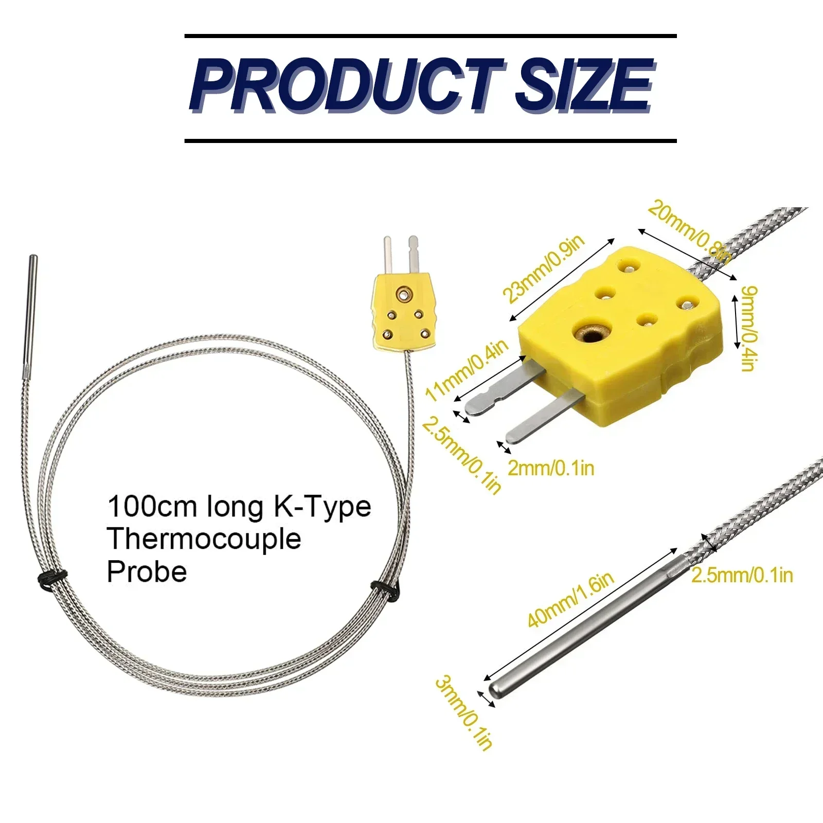 Type K Thermocouple Probe Sensors  Accurate Temperature Readings  Fiberglass Construction  Universal Compatibility
