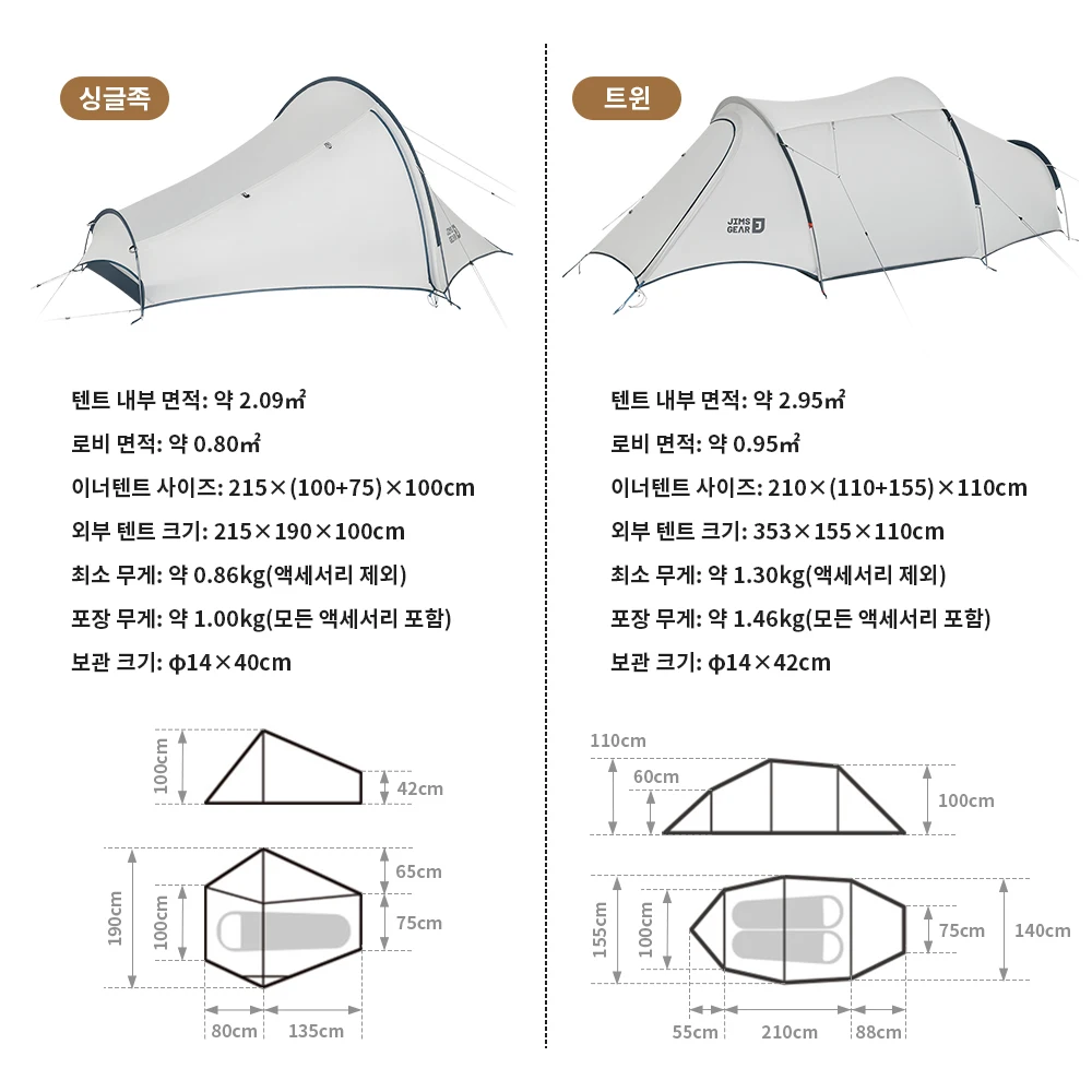 네이처하이크 Jims 기어 초경량 캠핑 텐트, 방수 야외 하이킹 여행 텐트, 배낭 여행 사이클링, 1 2 인용, 4 계절