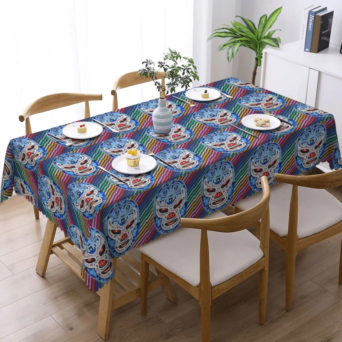 Colorful Mexican Wrestler Luchador Rectangular Tablecloth Oilproof Table Cover for Festival Party Decorations Table Cloth