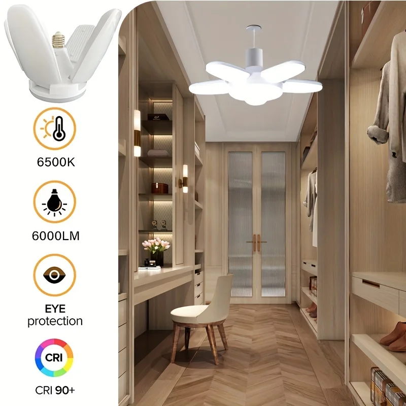1pc High Brightness LED Leaf Light E27/E26 Transformable LED Garage Ceiling Light 28W 6500K Daylight White Bedroom Dining Room