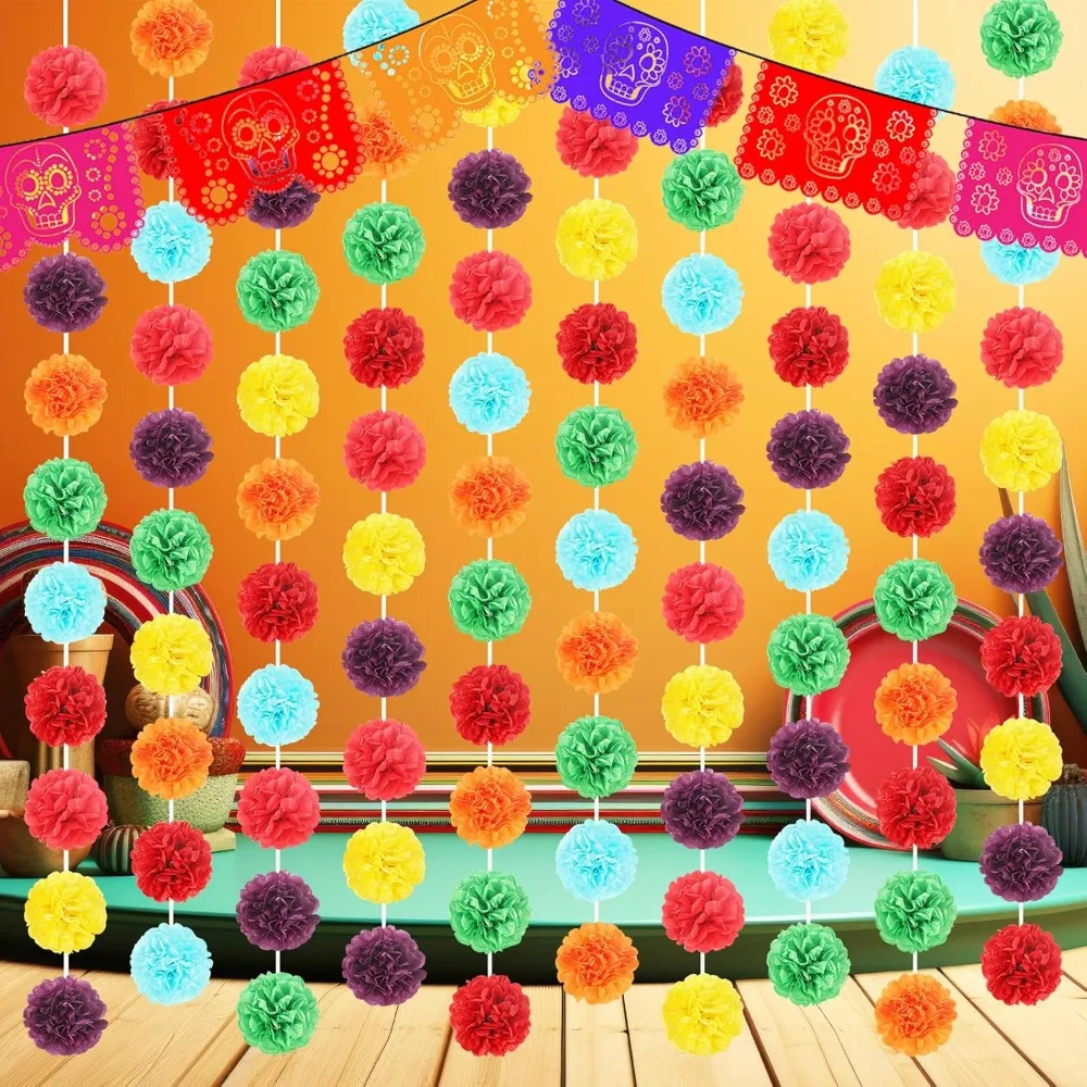 

10 упаковок мексиканской бумаги, цветочная гирлянда, фон, украшения, красочные Fiesta Party, Cinco De Mayo, тканевый цветок, подвесной орнамент для