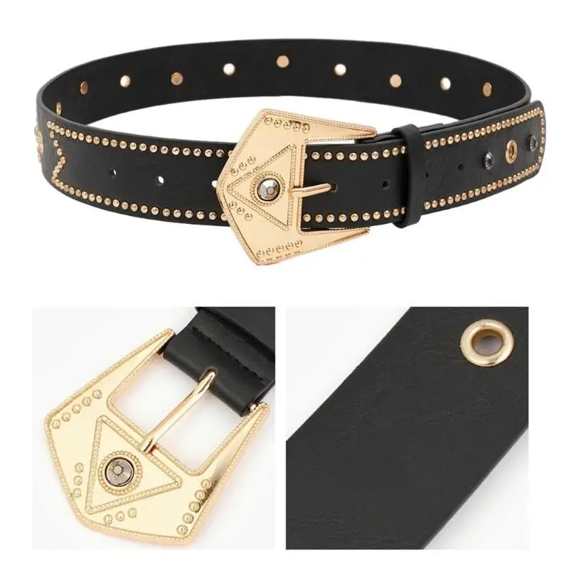 

39BB PU Leathers Belt for Women Metal Pin Buckle Black Belts Strap for Jeans Pants