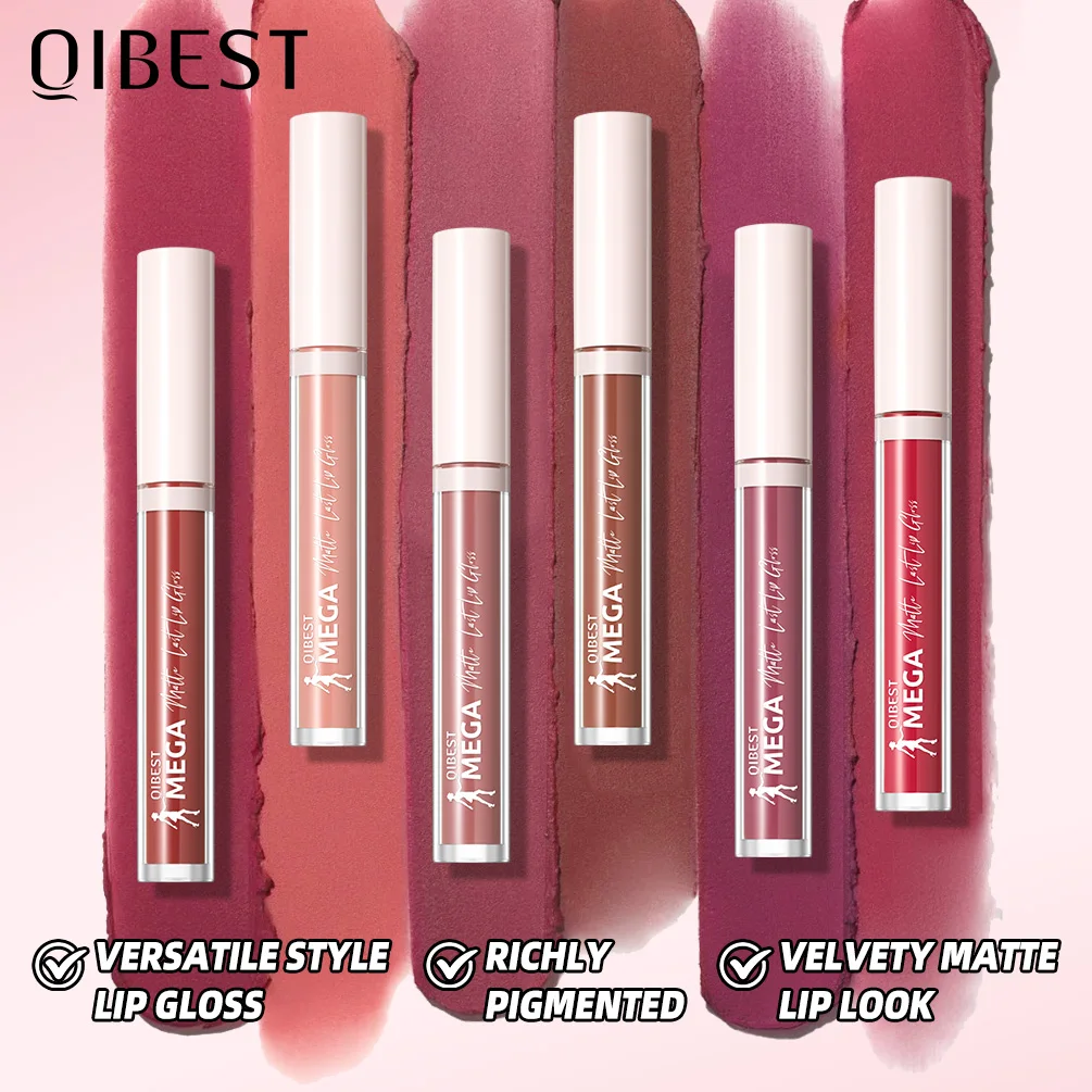 QIBEST New 24 Colors Matte Liquid Lipstick Long lasting Nude Brown Purple Lip tint Non-Stick Sexy Red Lipgloss Waterproof Makeup