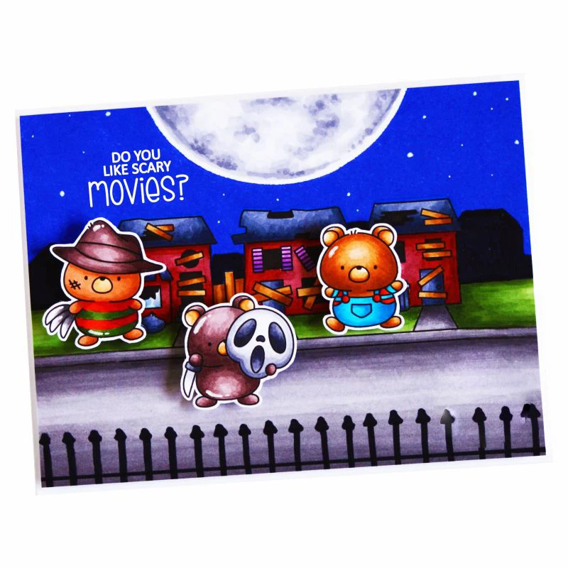 Halloween Bears Cats Bees Stamps And Dies Set Frightening Friends Corners Stamps for DIY Scrapbooking Cards Crafts 2022 New