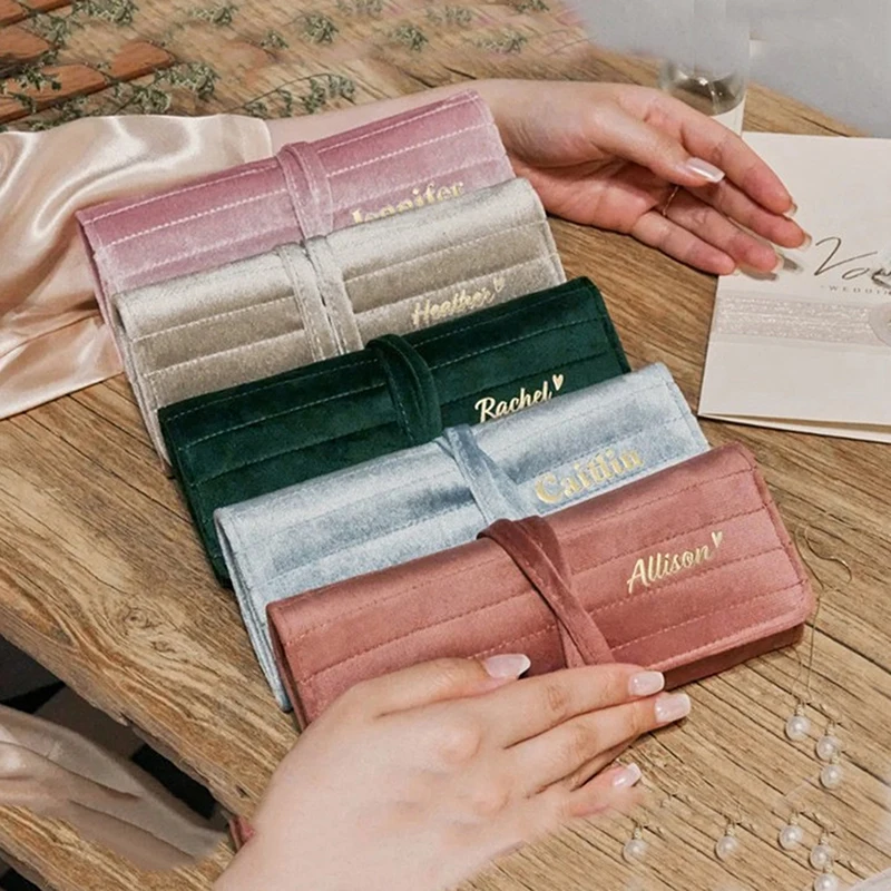 

Темно-зеленая бархатная сумка для ювелирных изделий, компактный футляр для хранения сережек для домашнего дисплея, подарок