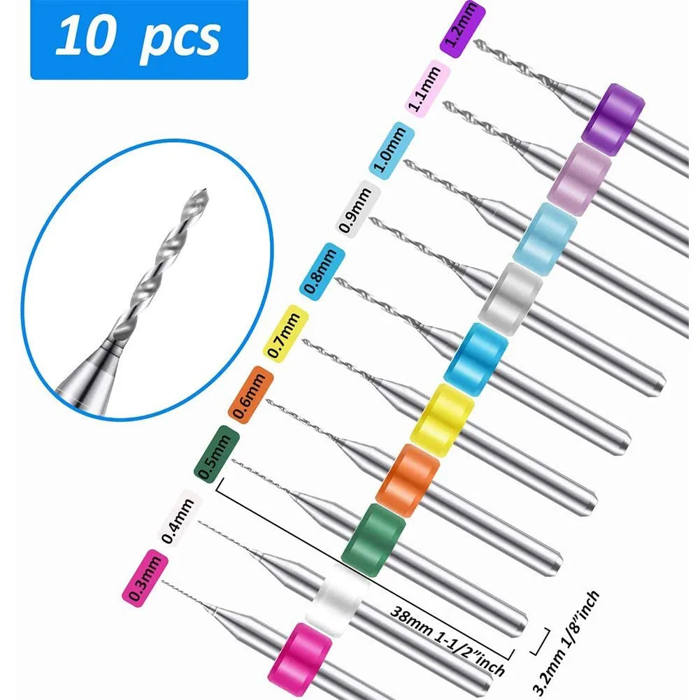 10PCS 0.3-1.2MM Carbide PCB Drill Bit Set For Mini Drill Steel Rotary Tools Fixed Handle Small Drill Bit