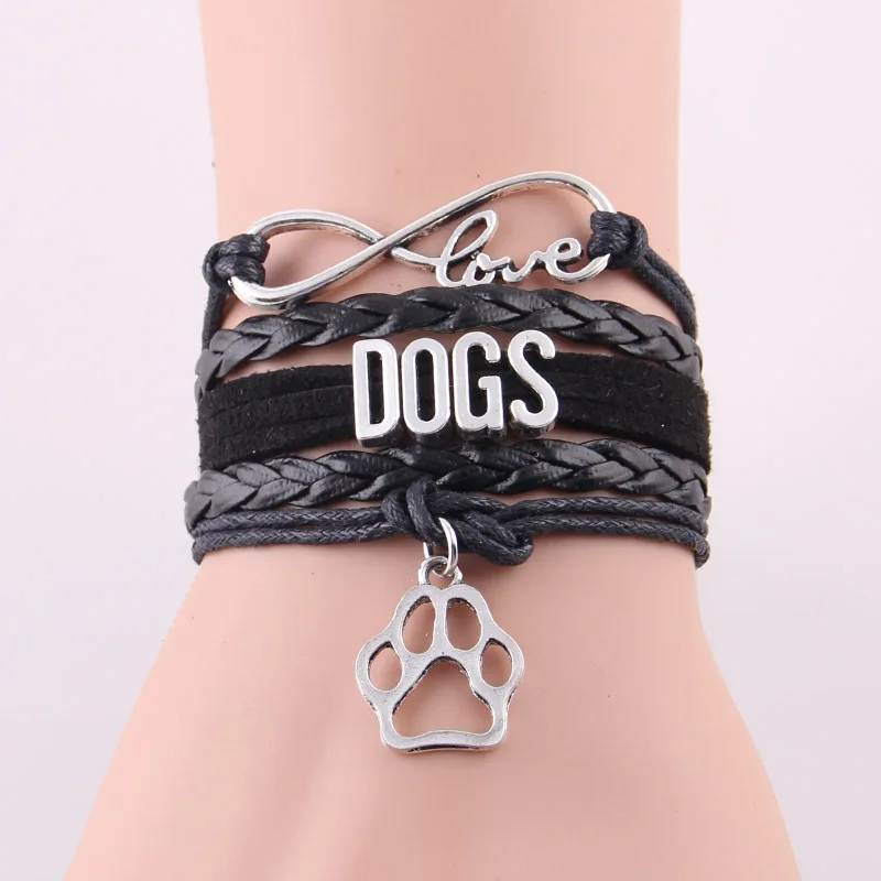 Fashion Infinity Love A Variety Of Dogs Bracelet Dog Pet Paw Charm Leather Braid Wrap Women Bracelets & Bangles For Men Jewelry