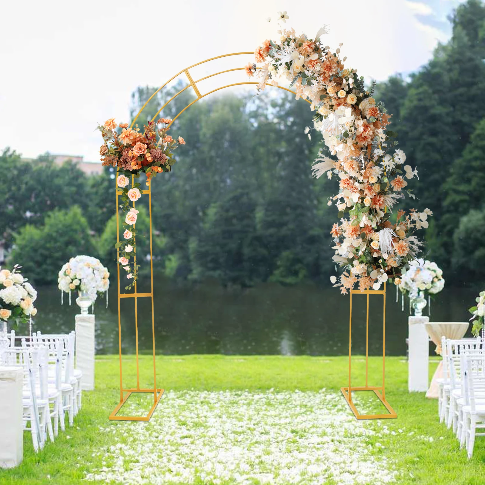 Metal Wedding Party Arch 8.53Ft Heavy Duty Backdrop Balloon Arch-shaped Rack Decoration Stand Climbing Flower Plant Garden Arbor