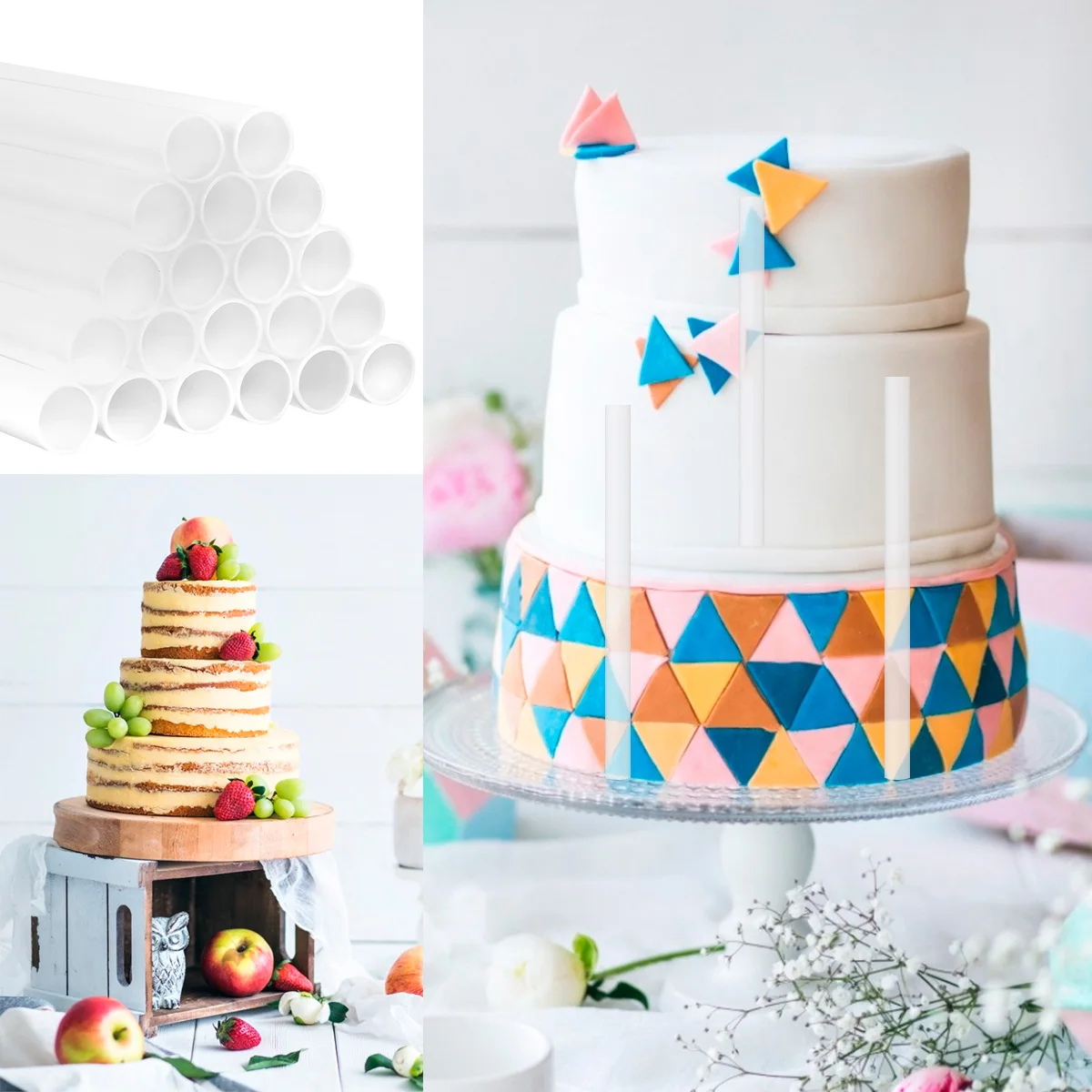 20Pcs Plastic Cake Dowels Rods Cake Support Rods Stacking Cake Straws Reusable White Cake Sticks for Tiered Cake Construction