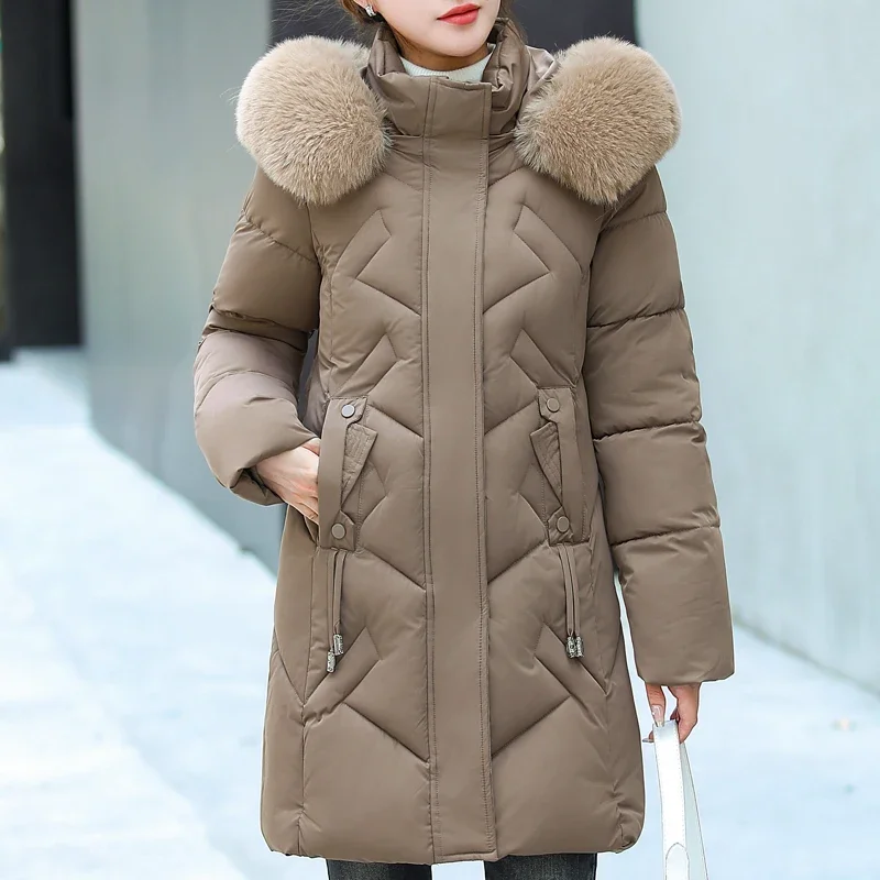 

Women's Winter Parka 2024 New in Coats Hooded Faux Fur Collar Elegant Loose Thick Warm Outerwears Lady Jackets