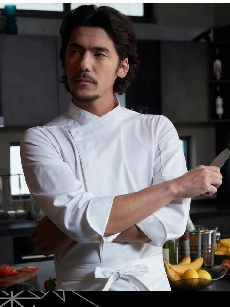 男性用スタイリッシュなシェフコート、半袖または長袖、ホテルやキッチンのコックジャケット、レストランのベーキングウェイターユニフォーム