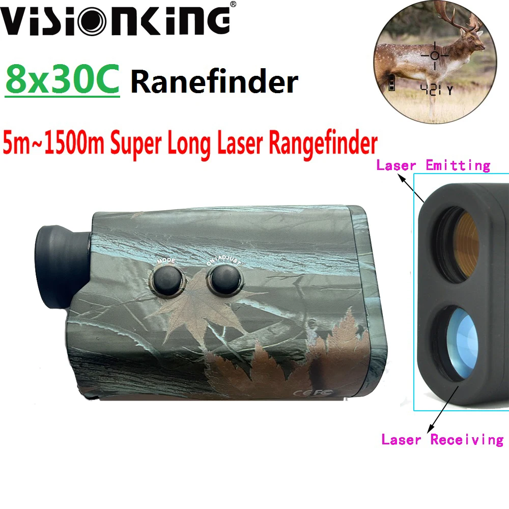 Visionking المحمولة 8x30 ليزر Rangefinder LCD 1500 متر مقياس مسافات 7 °   مجال الرؤية FMC الصيد التكتيكي في الهواء الطلق جولف أحادي العين