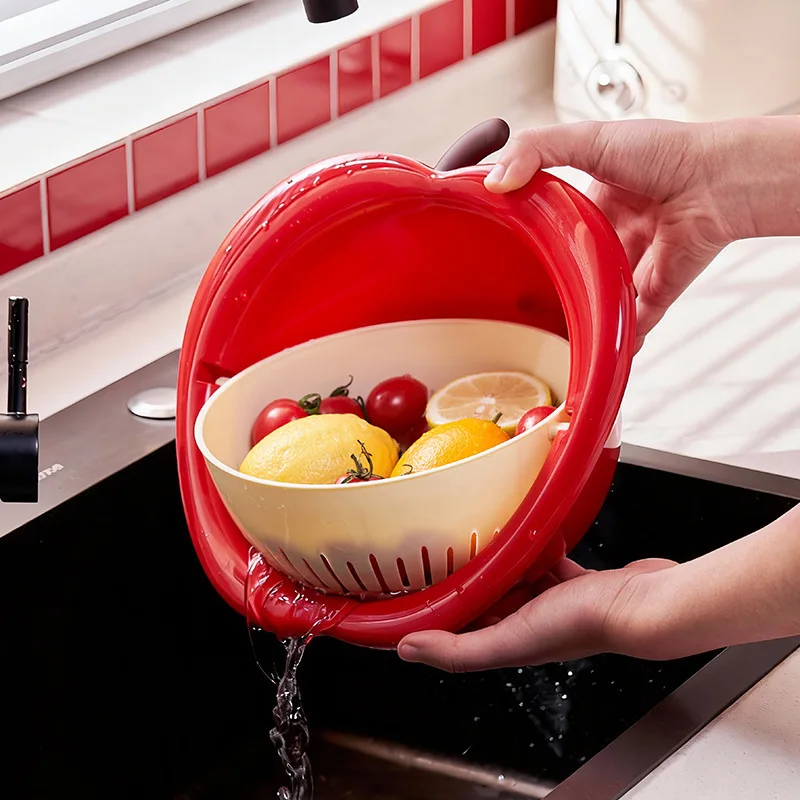 Cute Apple Shaped Colander Bowl  Strainer Basket for Fruit Washing and Kitchen Storage Vertical Fruit Basin