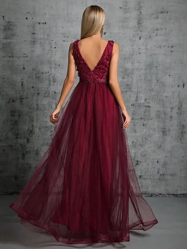 Imagen 2 del producto Mgiacy Falda con abertura de malla bordada con lentejuelas 3d y cuello en V