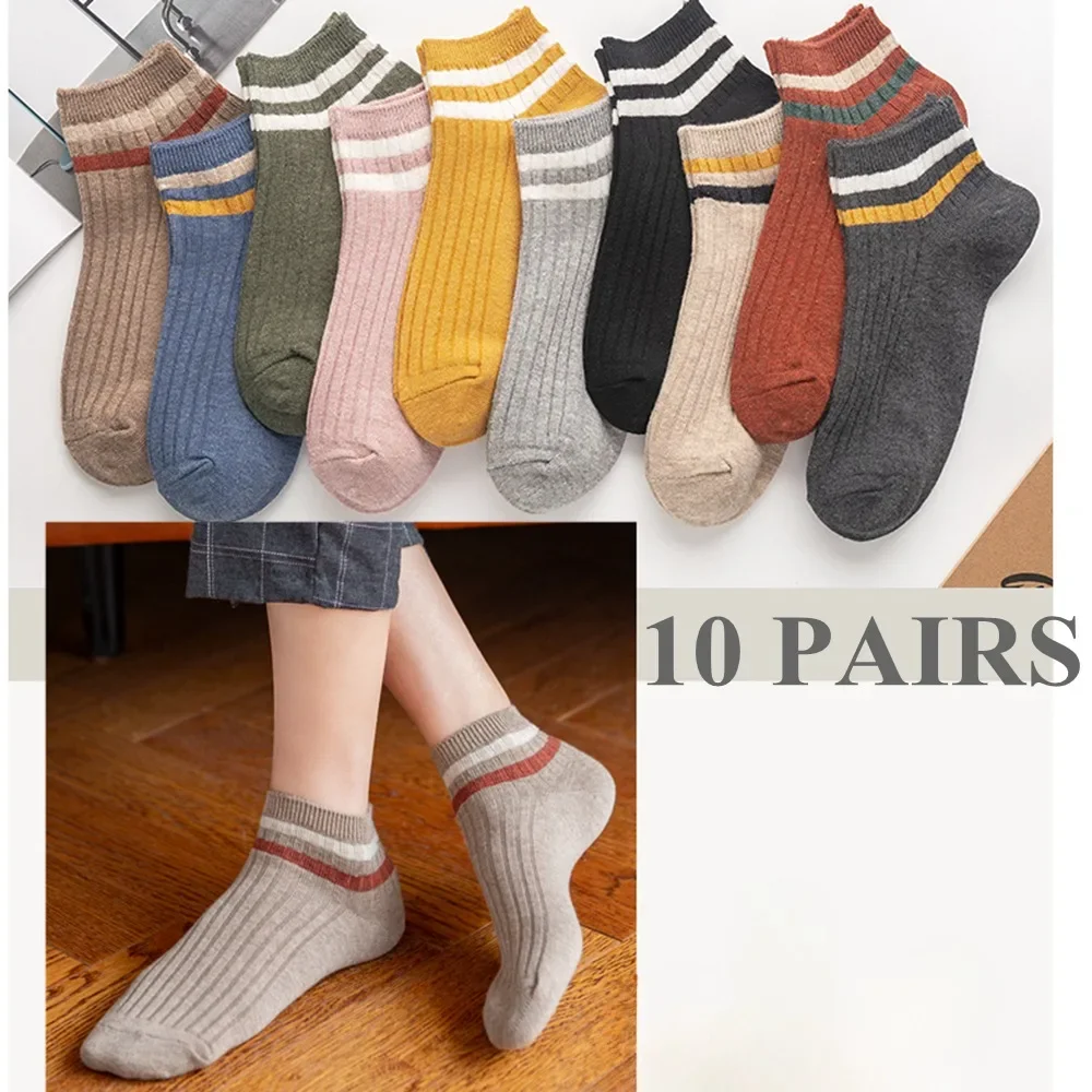 

10 Pairs Autumn Winter Ankle Socks Women No-show Cotton Socks High Quality Sports Short Socks Cute School Ladies