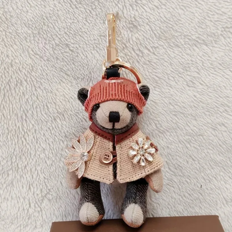Cashmere Teddy Bear Trench Coat Bear Charm Car Keychain Hanging Ornament Couple Bag Pendant Cute Gift Women Men