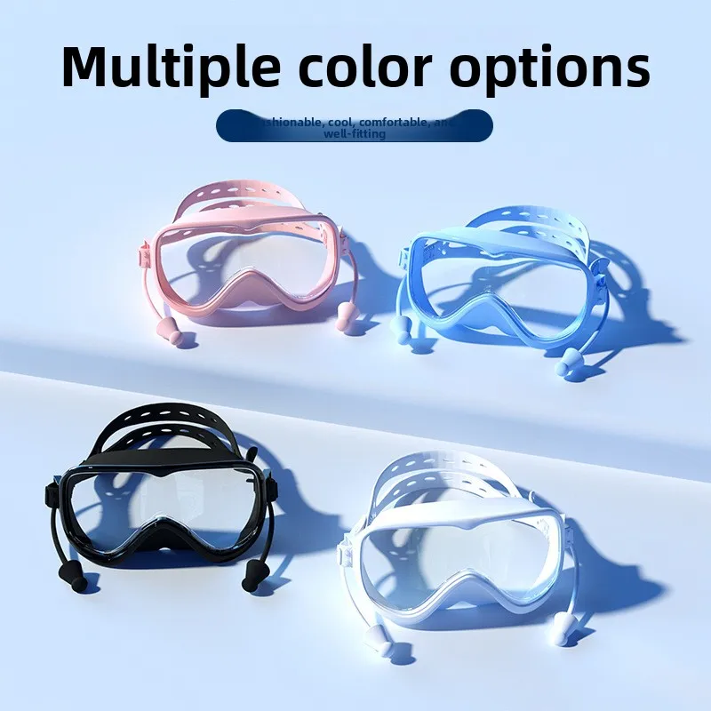 Large Frame Swimming Goggles Waterproof Anti-fog High Definition Swimming Glasses One-piece Earplugs Silicone Swimming Goggles