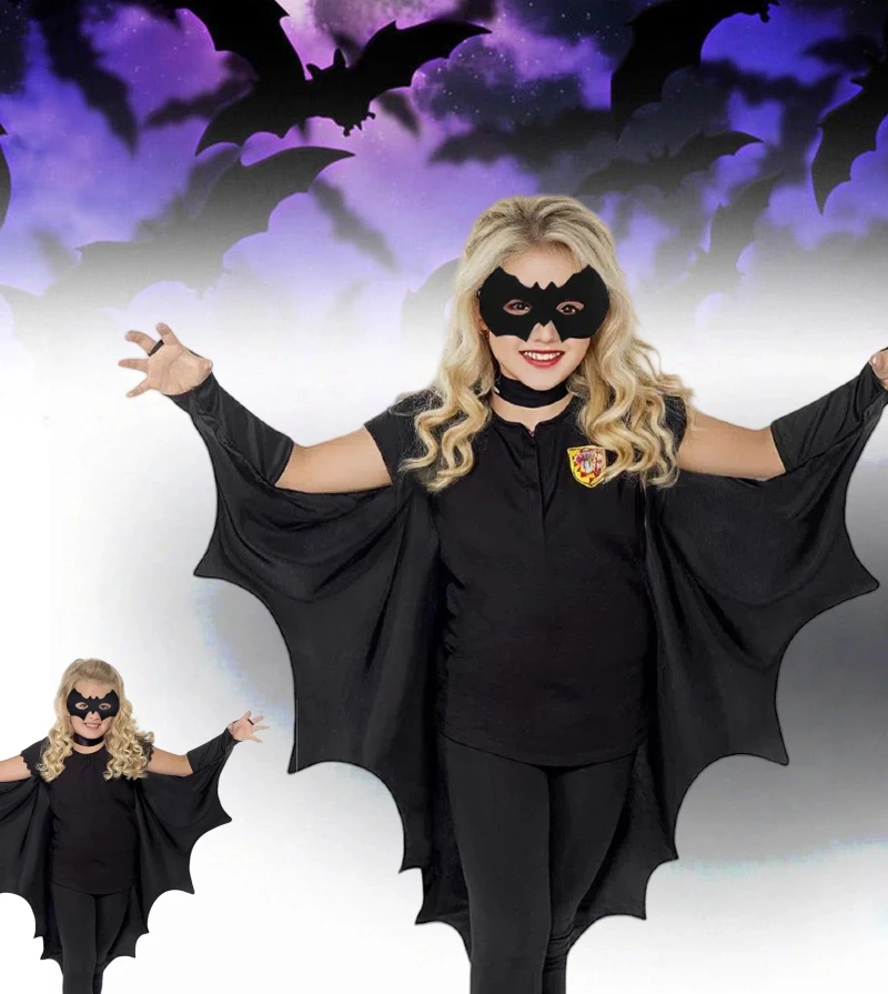 

Новый детский плащ унисекс на Хэллоуин, детский плащ в форме летучей мыши, комбинезон с котом и девочкой, черный плащ, комплект для косплея на Хэллоуин
