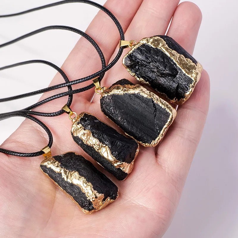 Nature Black Tourmaline Pendant Necklace Crystal Unique Shape Yoga Meditation Healing Gemstone Christmas Gift