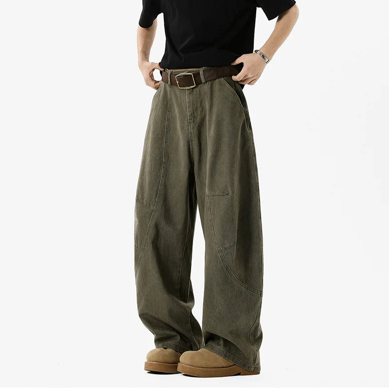 Deconstruction Splicing Overalls Men's 2026 Spring and Autumn American Retro Washed Straight Wide-leg Scimitar Pants