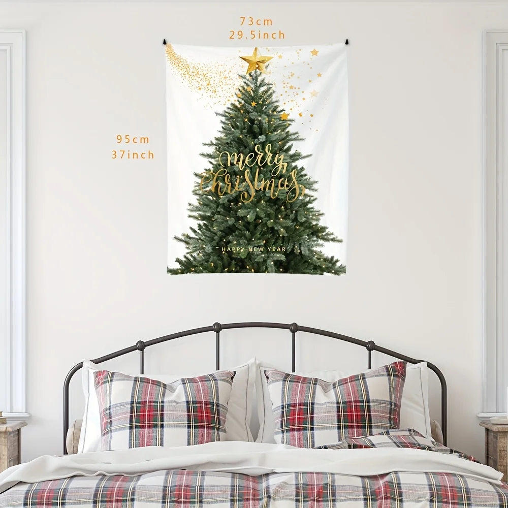 VIKAMA Christmas and New Year tapestries, Christmas tree lights, golden stars, bedroom and living room wall decorations