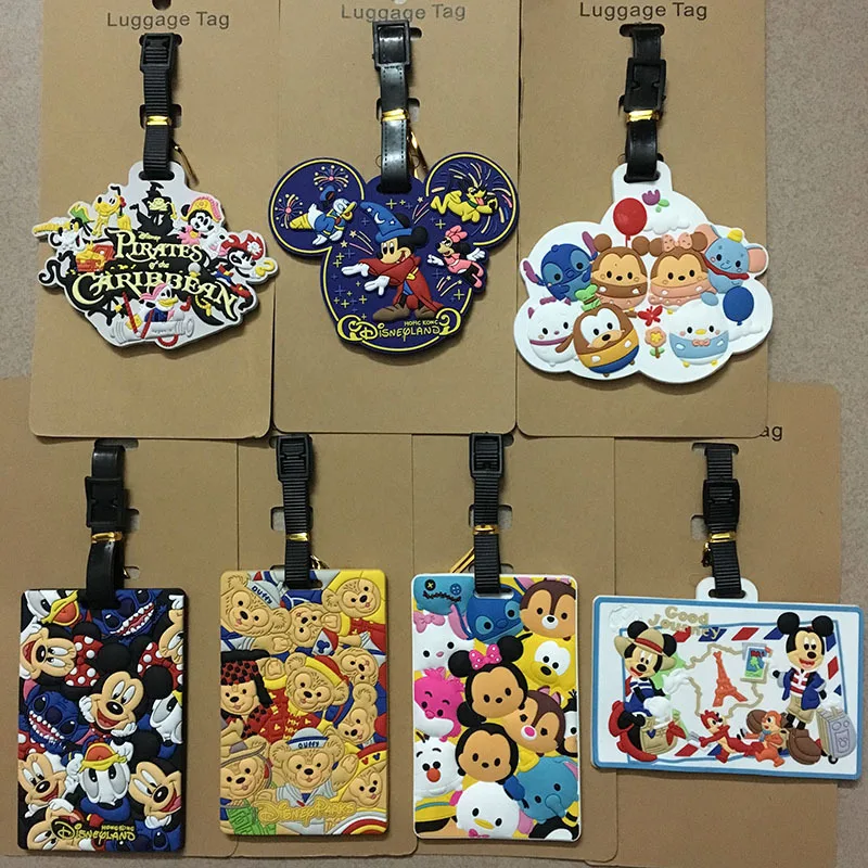 Etiqueta de Gel de sílice para equipaje, accesorios de viaje con dibujos animados de Mickey y Minnie, soporte para identificación de maleta,