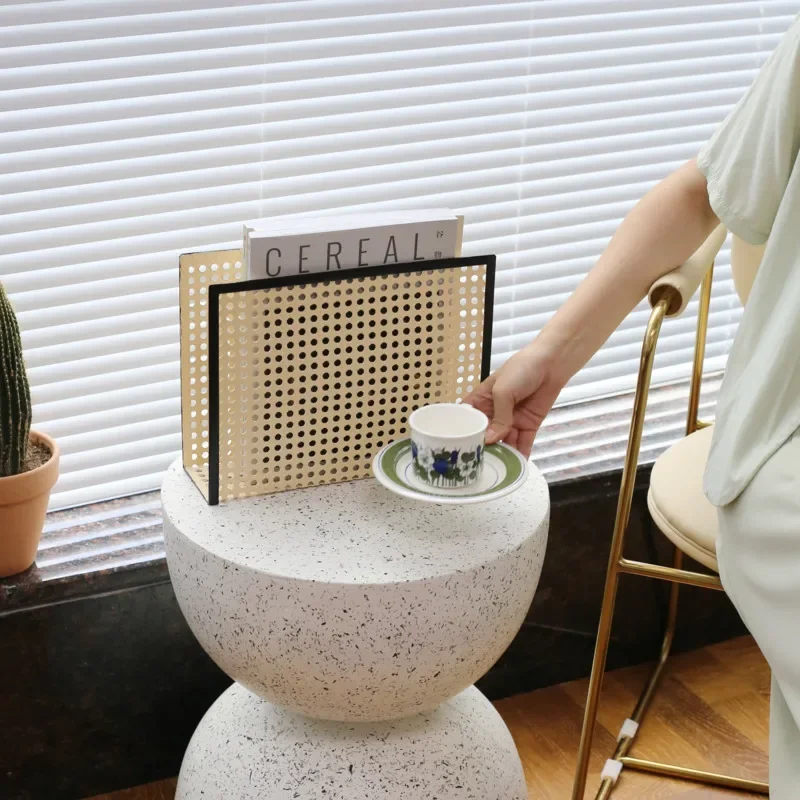 Japanese Retro Magazine & Book Shelf: Imitation Rattan Weaving Storage Rack for Living Room Elegant Newspaper Display.