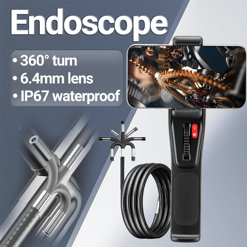 1080P HD Articulating Borescope Endoscope Camera — 2-Way Steering Probe, Flexible Inspection Scope for Engine Cylinder, Pipeline & Automotive Diagnostics