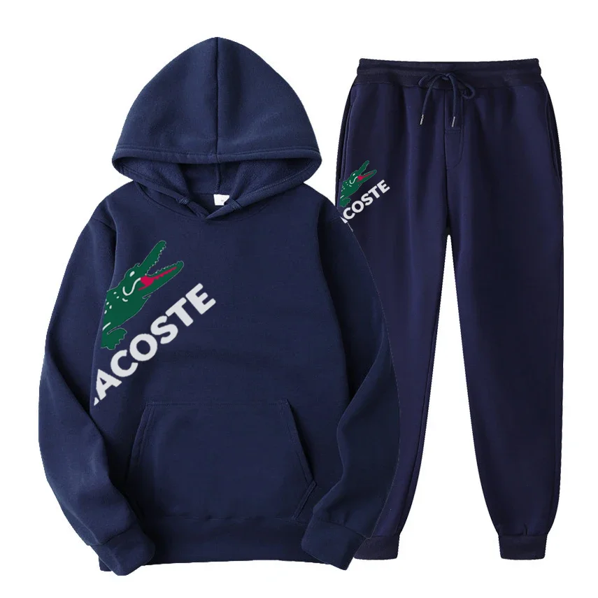 Men's Tracksuit Hooded Sweatshirt+Sweatpants 2 Pcs Sets Sports Suit Casual Jogger Sportswear 2 Piece Male Fleece Streetwear Sets