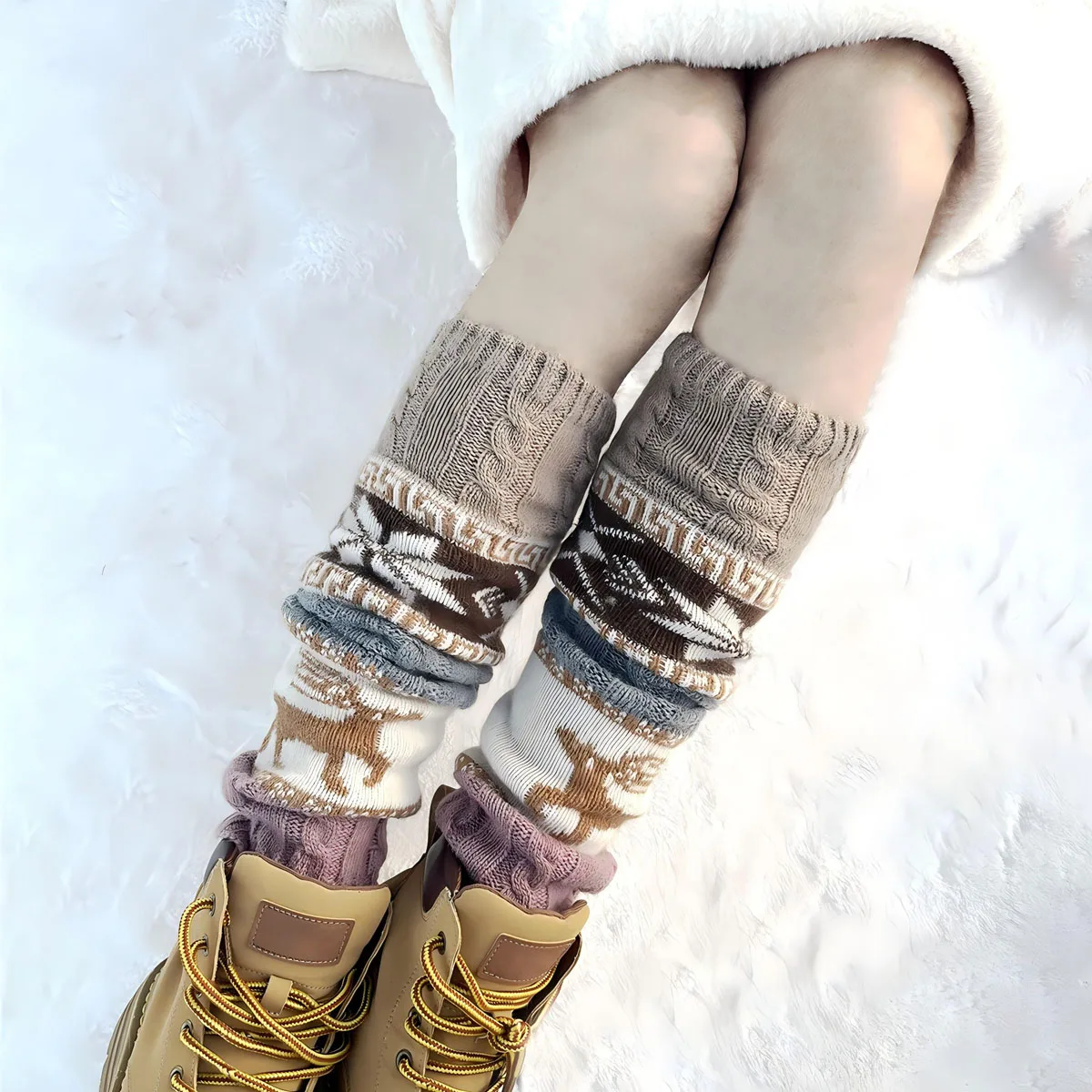 Wool Fabric Women Knitted Leg Warmers Cute Christmas Style Deer Thick Warm Autumn and Winter Style Daily Use Gift First Choice