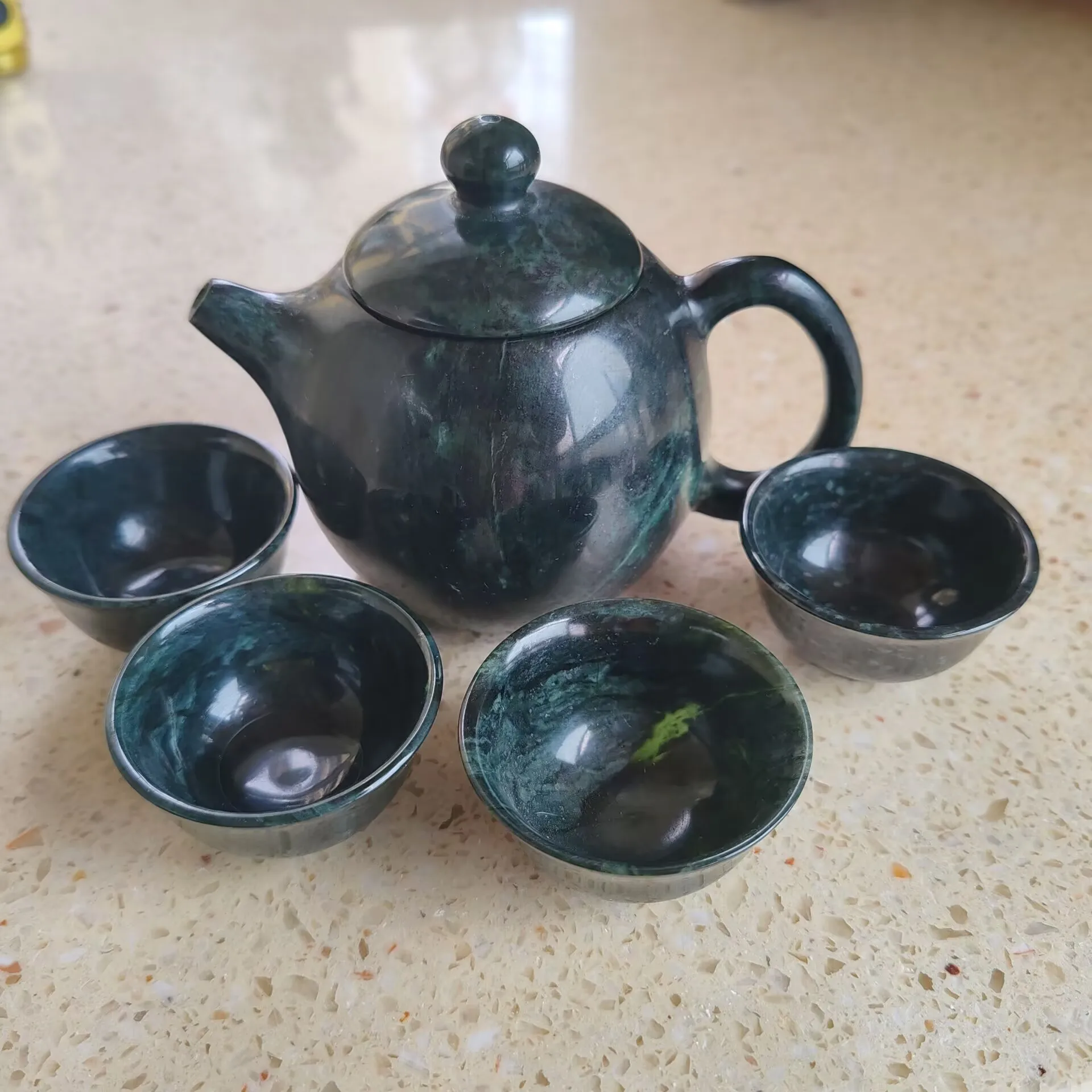 Green Jade Teapot Tibetan Medicine King Stone Water Pots Kettles Chinese Tea Ceremony Natural Healing Magnet Stones Tea Pots