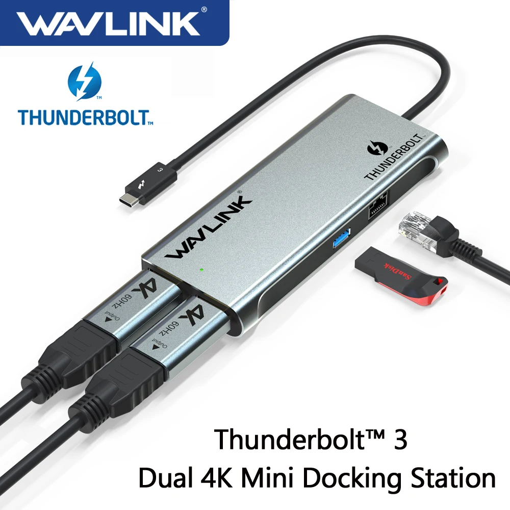 Wavlink Mini Docking Station Thunderbolt Dual 4k @ 60hz Displayport Single 5k Adaptador dp para Hdmi 40gbps Usb 3.0 Mac e Windows
