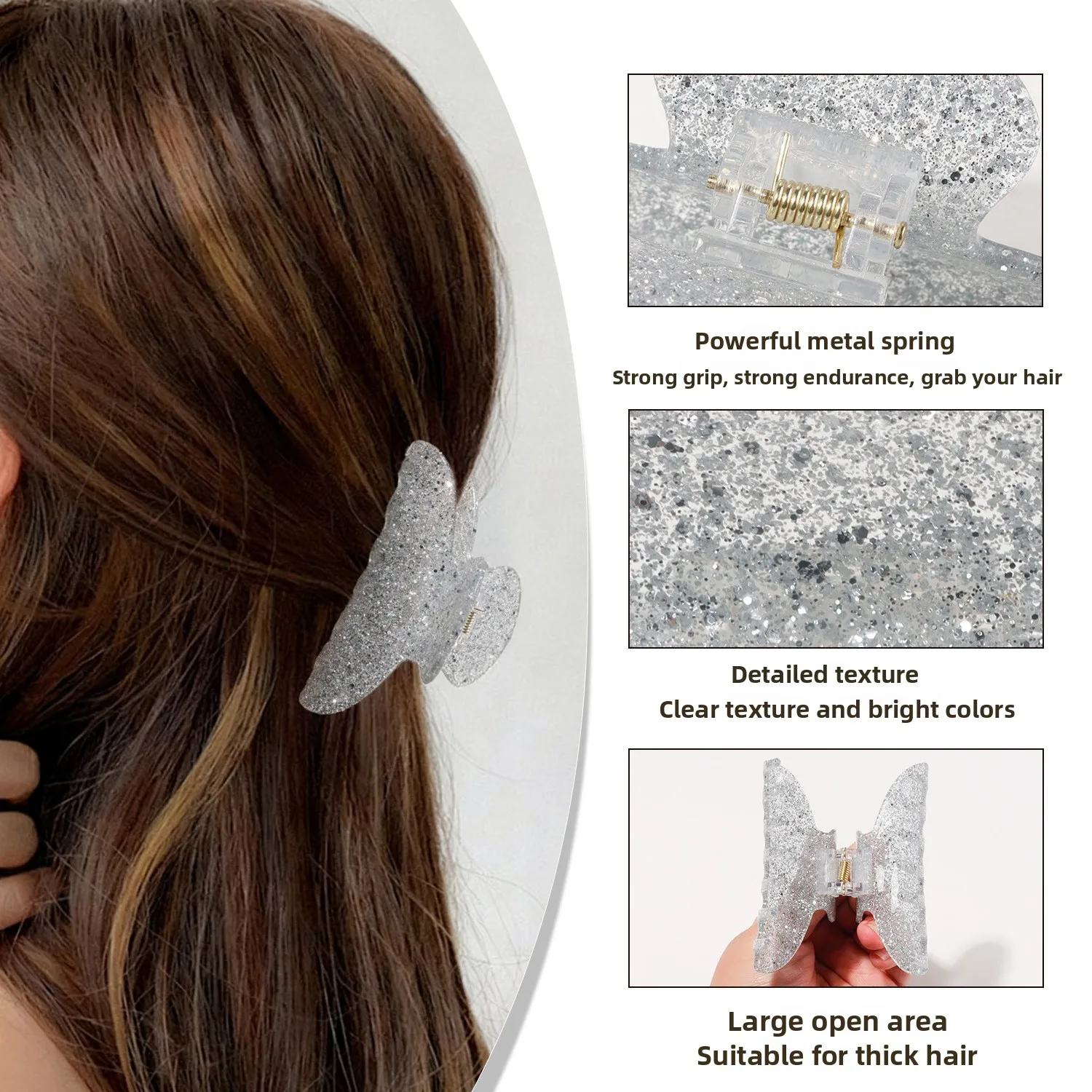 Glitter Hair Claw Clip Gold Powder Sparkle Hair Clip for Women Sparkling Hair Accessories Elegant Shark Claw