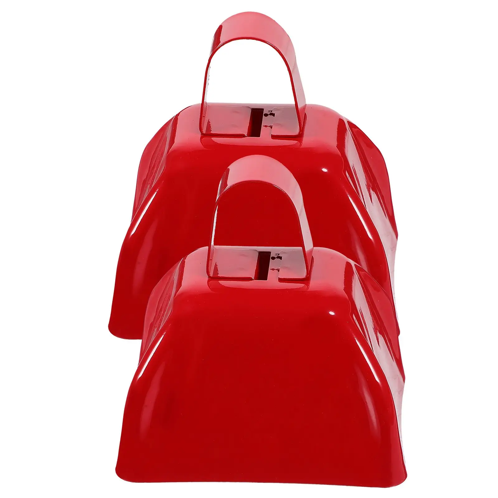

2Pcs Square Handle Cowbells 3 Inch Red Metal Cattle Bells for Sporting Events Football Farm Animal Loud Bells