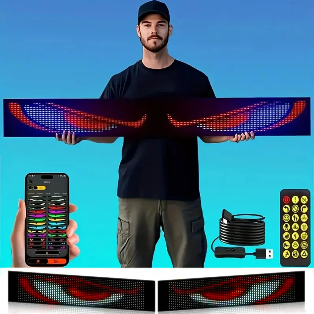 Truck Car Devil Eye LED Pixel Panel Light Remote Control Soft Foldable Lighting Scrolling For Board Windshield