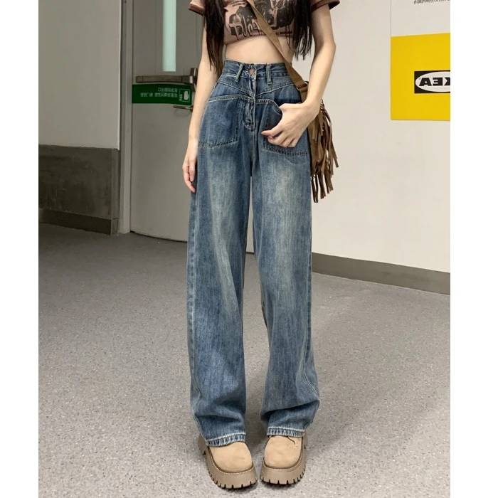 

High Waist Straight Leg Jeans Women's Spring Autumn New plus Size Loose Design Slimming Sexy Wide Leg Long Pants